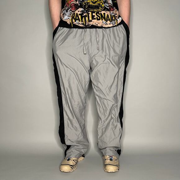 Vintage Y2K Nike Track Pants Mens 2XL Baggy Grey Black Polyester Sweatpants - Picture 2 of 4